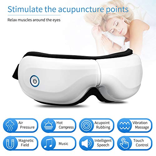 Bromose Wireless Foldable Rechargeable Eye Massager，Intelligent Mode One-Click Operation Eye Massager,Wireless Bluetooth Music Therapy Stress Relief for Eye Care Best Gift