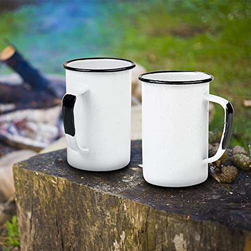 Cinsa 21 oz Enamel Coffee Mug Set, 6 Pieces (White Color) - Resistant Coffee Cups for Indoor & Outdoor - Picnic, Fishing, Camping, Farmhouse Kitchen, Party - Durable and Reusable