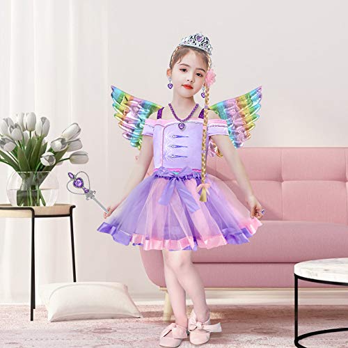 3 otters Princess Dress Up Accessories, 8PCS Princess Costume Sets with Wings Tutu Wand Crown Necklace Ring, Princess Hairpiece Fairy Accessories for Girl Dress Up Purple
