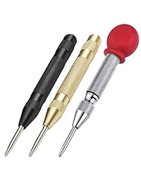 AFUNTA 3 Pcs punzón central automático tool, 5 Pulgadas Latón Muelle Cargado Crushing Mano Herramienta con Cojín Cap y Impacto Ajustable - Oro, Negro, Plata
