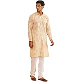 Sojanya (Since 1958 Men'S Cotton Gold Sequence Embroidered Kurta With White Churidaar Pyjama