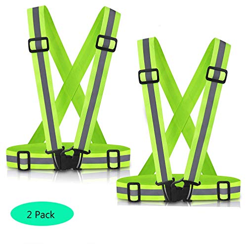 Reflective Vest Running Gear, Adjustable Safety Vest Outdoor Sport Reflective Belt High Visibility for Night Cycling Motorcycle Dog Walk Walking Hiking 2 Pack