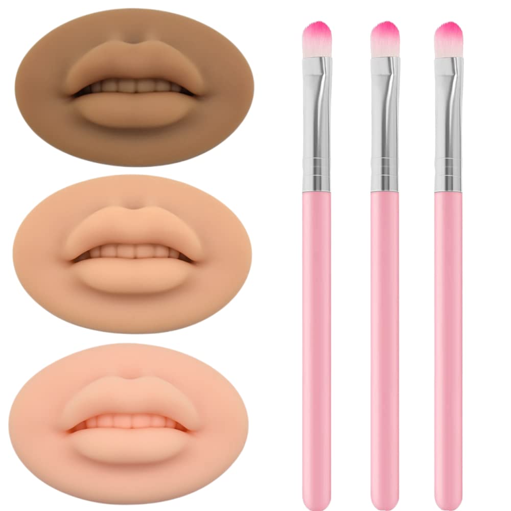 YILINNA 3 PCS Stereo Lip Module With 3 Lip Brush, Fake Skin Tattoo Cosmetic Practice For Tattoo Artists & Beginners