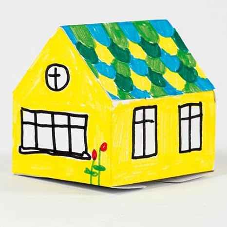 Papphaus, einstöckig, 8 Stk., zum Selbstgestalten Bemalen - Malhaus Bastelhaus Kartonhaus