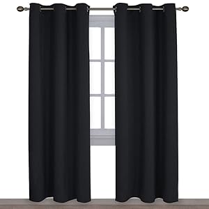 NICETOWN Autumn/Winter Thermal Insulated Solid Grommet Blackout Curtains/Drapes for Livingroom (Set of 2,42 Inch by 84 Inch,Black)