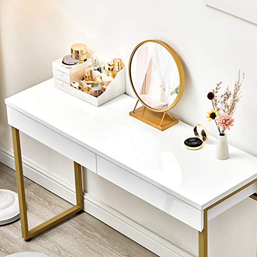GreenForest Vanity Desk with 2 Drawers Glossy White Makeup Table 47