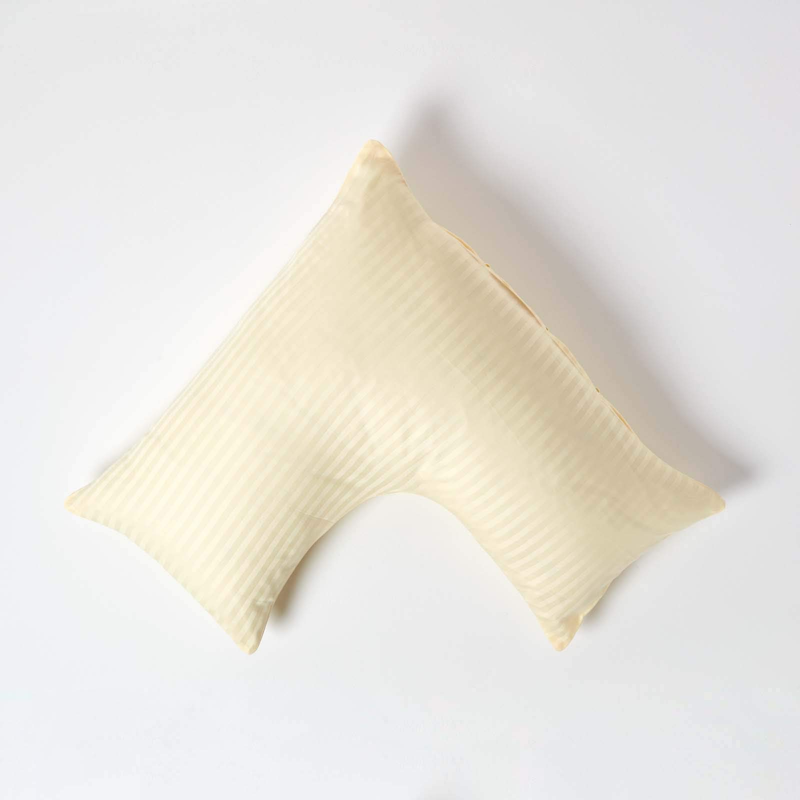 HOMESCAPES Pastel Yellow Pure Egyptian Cotton V-Shape Pillowcase 330 TC 500 Thread Count Percale Equivalent Satin Stripe Pillow Case For Nursing Pregnancy and Elderly