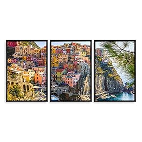 3 Piece Framed Canvas Wall Art for Living Room, Bedroom Italy City Landscape Canvas Prints for Modern Home Decoration Ready to Hang - 16"x24"x3 Panels