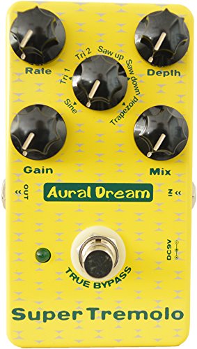 Aural Dream Super Tremolo Guitar Effect Pedal includes 6 modulation waveforms with Rate,Depth,Mix and Gain adjustment,True bypass.