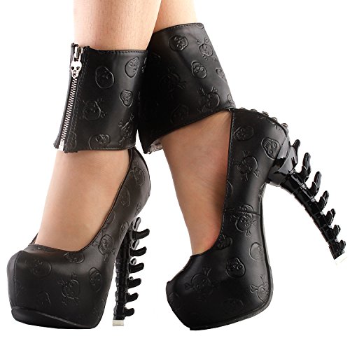 SHOW-STORY-Punk-Skull-Print-Zipper-Ankle-Cuff-Hidden-Platform-Bone-Heel-Club-PupmsLF80667