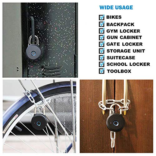 Fingerprint Padlock, Smart Padlock APP No Registration Needed, IP65 Weatherproof, Megafeis Bluetooth Lock with Keyless Biometric Suitable for Gym, Sports, Bike, School, Fence and Storage(Black) - Thumbnail 6