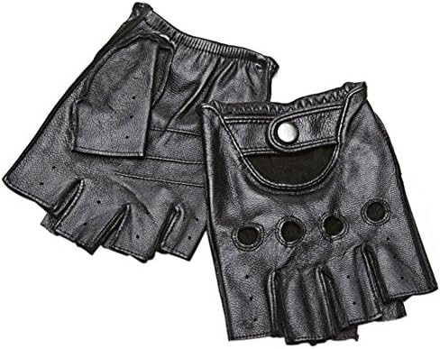 JIUYUNZHOU Mens Summer Genuine Nappa Leather Motorcycle Cycling Sport Driving Gloves (L, Black)