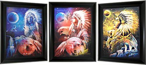 Indian Moon 3 Images in 1 Lenticular Framed 3D Picture Poster Artwork Wall Decor Holographic Pics Optical Illusion Animated Image (with Black Frame), Décor for Home & Office