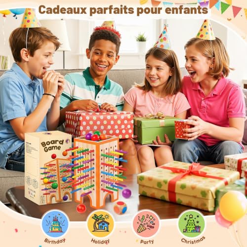 Montessori Game, Children's Games 3, 4, 5, 6 Years, Wooden Board Game with 42 Sticks and 12 Balls, Educational Toy for 3 Years, Fine Motor Skills Games, Family and Travel Games, Gift for Boys and