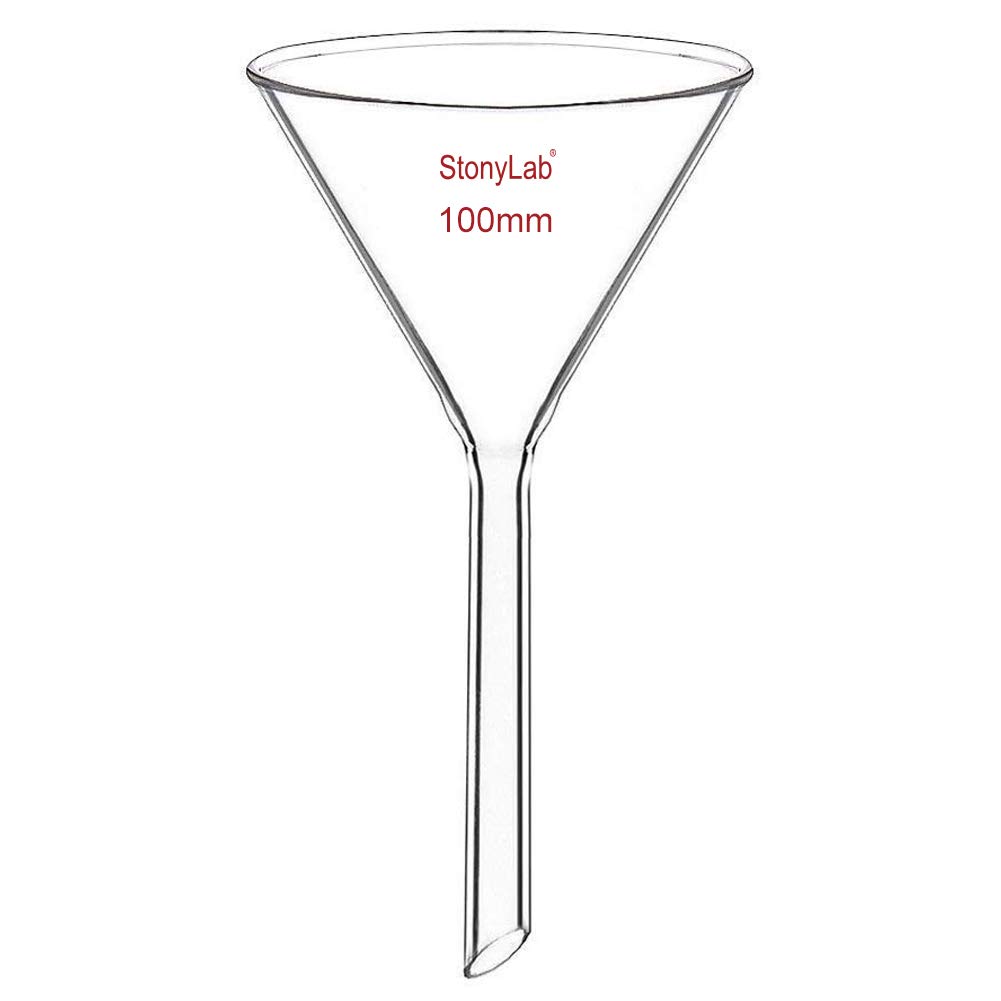 stonylab 1-Pack Glass Funnel, Heavy Wall Borosilicate Glass Funnel, 100mm Diameter and 100mm Stem Length