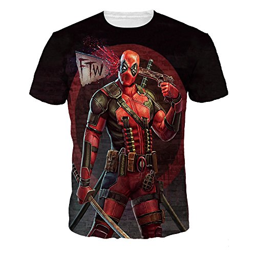 NEWCOSPLAY Colorful 3D Printed Short Sleeve T-Shirt Fashion Couple Tees (XL=US L, Deadpool)