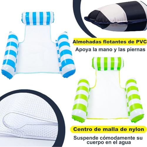 2 Juegos de Hamaca Inflable,3 Válvulas Inflables Hamaca de Agua,Plegable Flotador Piscina con Bomba de Aire,Multiusos para Silla de Descanso, Drifter,Hamaca Flotante para Alberca(Azul Claro y Verde)
