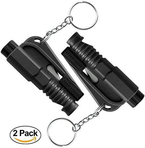 [2 Pack] 3 in 1 Mini Car Safety Hammer / Seatbelt Cutter/Whistle , Emergency Escape Disaster Accident Rescue Tool, Essential Life Saving Survival Kit , Super Tough and Durable (Black)