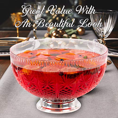 Crystal Cut Plastic Punch Bowl With Ladle 3 Gallon Chrome Base For