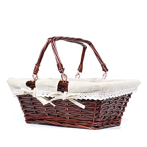 MEIEM Wicker Basket Gift Baskets Empty Rectangular Willow Woven Picnic Basket Easter Candy Basket Large Storage Basket Wine Basket with Handle Egg Gathering Wedding Basket (Brown)