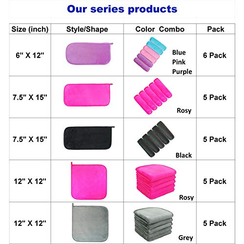 Makeup Remove Face Towels, Reusable Makeup Remover Cloths (6 packs), Makeup Remover Towel Reusable Microfiber Cleansing… - Image 2