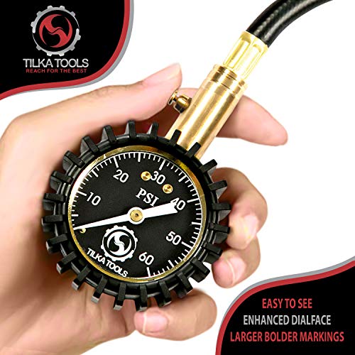 TILKA TOOLS Tire Pressure Gauge Choose Tire Gauge Pressure (0-60)(0-75)(0-100) PSI Gauge with Analog Dial Heavy Duty for Truck Motorcycle Car or Bike Tire Gauge as Garage Gifts for All Men and Women