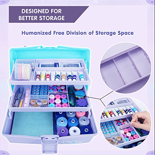 Creahaus 30.5 cm 3 Shelf Multi-Purpose Storage Box, Sorting Box, Organiser Box, Craft Box, Sewing Box, Medicine Case, Toolbox, Fishing Case with 2 Shelves (Blue Purple)