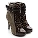 Ollio Women's Winter Shoe Lace Up Military Buckle High Heel Multi Color Ankle Boot