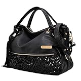 Qianle Fashion Sexy Leopard Print/ Black Bag Paillette Shoulder Bags Handbags for Women
