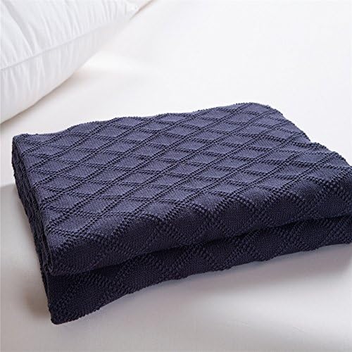 iSunShine Cotton Cable Knit Throw Soft Warm Couch Cover Blanket Diamond Knitting Pattern, 47 x 74 Inches, Navy Blue