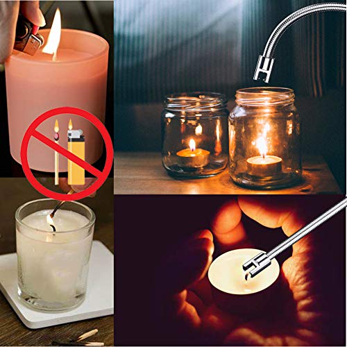 Candle Lighter, Long Flexible Reusable Arc Lighter USB Rechargeable Windproof Flameless Lighter for Multipurpose Like Candle, Grill, Barbaque,Campefire, Birthday Party, Hiking(Gray Ice)