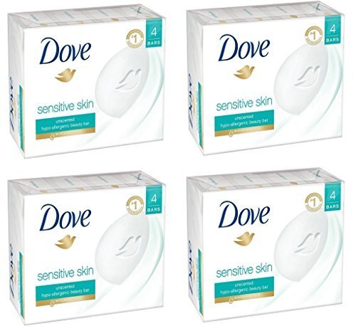 Dove Soap Beauty Bar, Sensitive Skin Unscented, 16-Pack. 25% Moisturizing Lotion & Cream. Hypo-Allergenic & Fragrance Free. Great for Hands, Face & Body! (16 Bars of Soap, 3.5oz Each Bar)