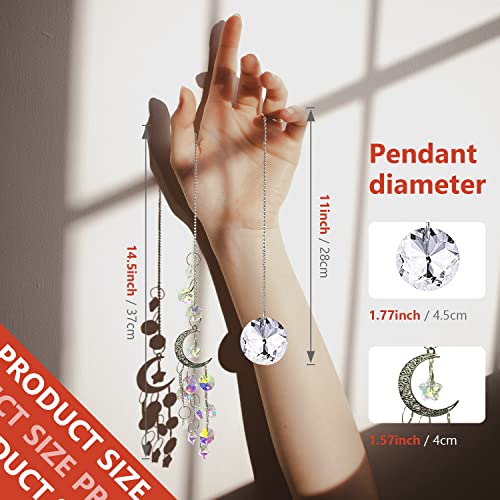 3 PCS Crystal Sun Catchers -13 Inch Hanging Suncatcher with Chain , Star Moon Crystals Prisms Pendant Light Catchers Beads,for Window Home Garden Christmas Day Party Wedding Decoration