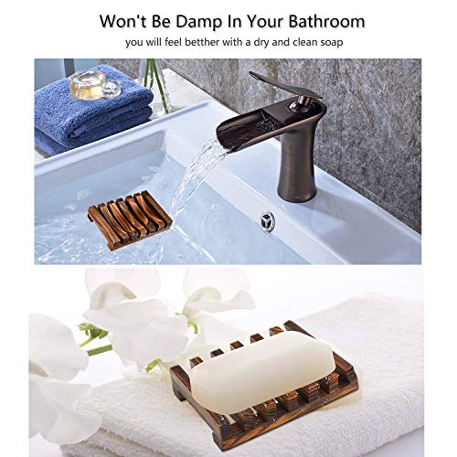 Blasoul Wooden Soap Dishes Bamboo Soap Dish Soap Holder Hand Craft Bathtub Shower Dish Sink Scrubber Sponge Holder Handmade Soap Box Made of Natural Pine Soap Exfoliating Bag Natural Soap Saver 4PCS