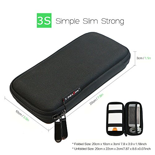 X-DRAGON External Battery Case Pouch bag (Inner Size: 18 x 8 x 2.5cm) Weatherproof Universal Travel Hard Case for Anker Ravpower External Batttery Charger, Smartphone, iphone, Samsung, and other