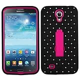 Dual Layer Plastic Silicone Black On Hot Pink Spot Diamonds Hard Cover Snap on Case W/ Kickstand For Samsung Galaxy Mega 6.3 i527 (StopAndAccessorize)