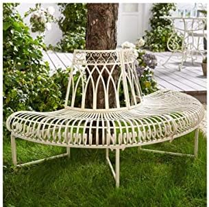 Pureday Half Circle Ornate Metal Tree Bench Seat Brown Antique White Amazon Co Uk Garden Outdoors