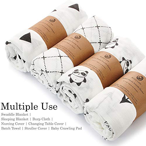 KiddyCare Baby Swaddle Blanket - Bamboo Muslin Swaddling for Boy and Girl - Soft Swaddles for Infants - Large 47" x 47"Unisex Swaddle Wraps 4 Pack