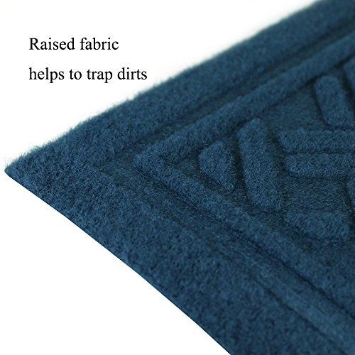 YK Decor Indoor Outdoor Entrance Rug Floor Mats Shoe Scraper Doormat Non Slip Rubber Backing Heavy Duty Door Mat Waterproof Low-Profile Mats for Entry Garage High Traffic Areas (24x16 inch, Blue)
