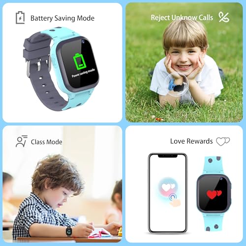 EUNICECG Smart Watch Boy Girl with GPS Locator Flashlight Voice Chat Phones Calls SOS Alarm Clock Classroom Model IP68 Waterproof Digital Smartwatch for Children Birthday Gifts
