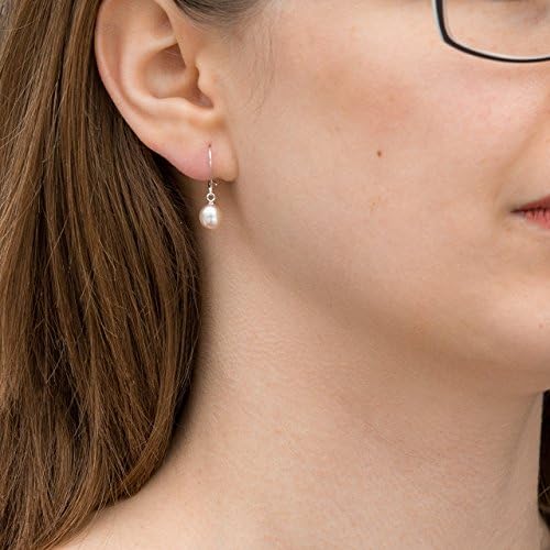 Teardrop Pink Pearl Earrings, freshwater 6 x 7 mm, Sterling Silver