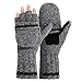 OMECHY Winter Unisex Wool Knitted Fingerless Convertible Gloves with Mitten Cover One Size,Grey