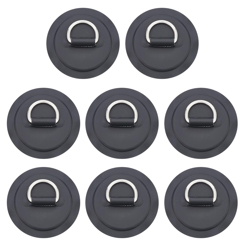 WEBEEDY 8 Pieces Stainless Steel D-ring Patch for Inflatable Boat Kayak Canoe D-Ring PVC Patch Stand-Up Paddleboard Canoe Rafting Accessories(Black)