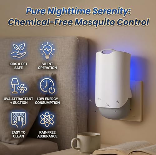 Plug-in Flying Insect Trap for Indoors, UV Light Fruit Fly Trap with Night Light, Sticky Glue Cards for Flies, Moths and Mosquitoes, (with 6Pcs Adhesive Cards) (2)