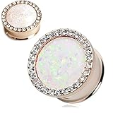 Ear Gauges Ear Plugs tunnels Double saddle Rose Gold Opal Multi-Gem Pair (10MM-00 GAUGE)