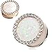 Ear Gauges Ear Plugs tunnels Double saddle Rose Gold Opal Multi-Gem Pair (10MM-00 GAUGE)