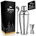 Cocktail Shaker Set Gift Box - 24 oz Stainless Steel Martini Mixer w/built-in Strainer - Double Jigger - Mixing Spoon - Recipe book by Blossom Wave