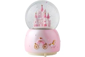 MUSFUNNY Music Boxes Crystal Carousel Rotating Unicorn Snow Box with Colorful Changed LED Light,Great Gift (Castle Pink)