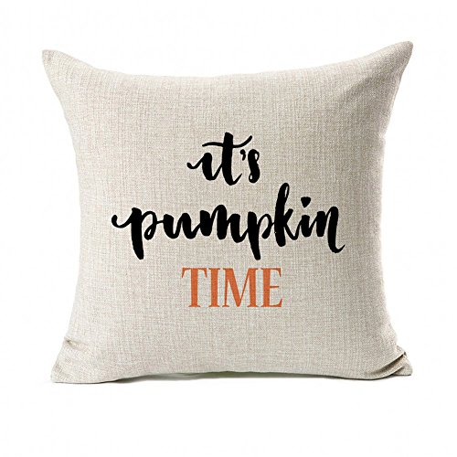 Pumpkin Time Quotes Happy Fall Throw Pillow Case Cushion Cover Decor Cotton Linen 18" x 18"