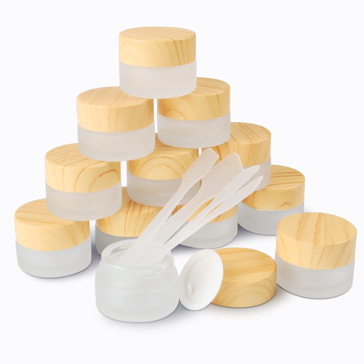 Photo 1 of 12 Pack Frosted Glass Jar Cosmetic Cream Jar Sample Jars Empty Travel Makeup Container For Cream Lotion Lip Balm Eyeshadow (5g)